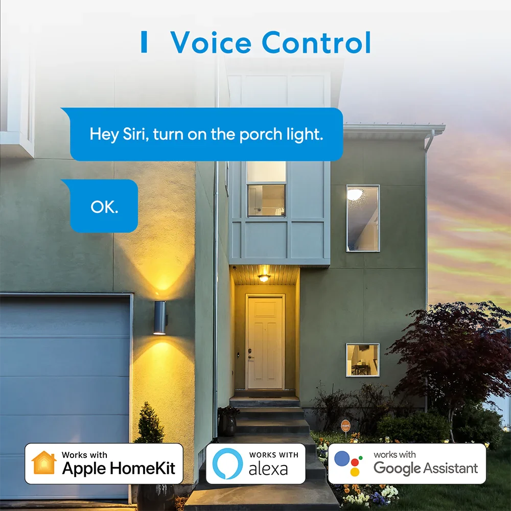 a house with a blue sign that says voice control