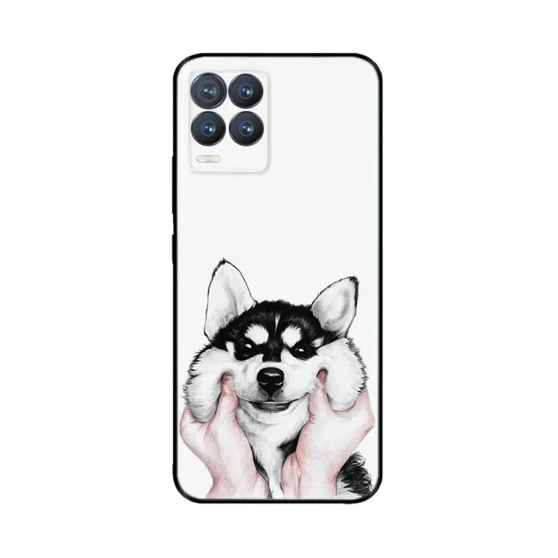 a black and white husky dog with his paws on his face phone case