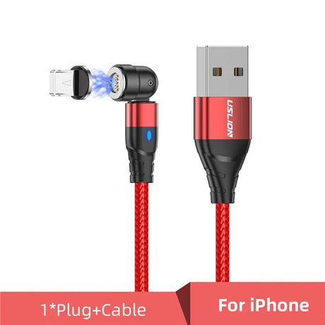 an image of a red cable with a lightning charging cable attached