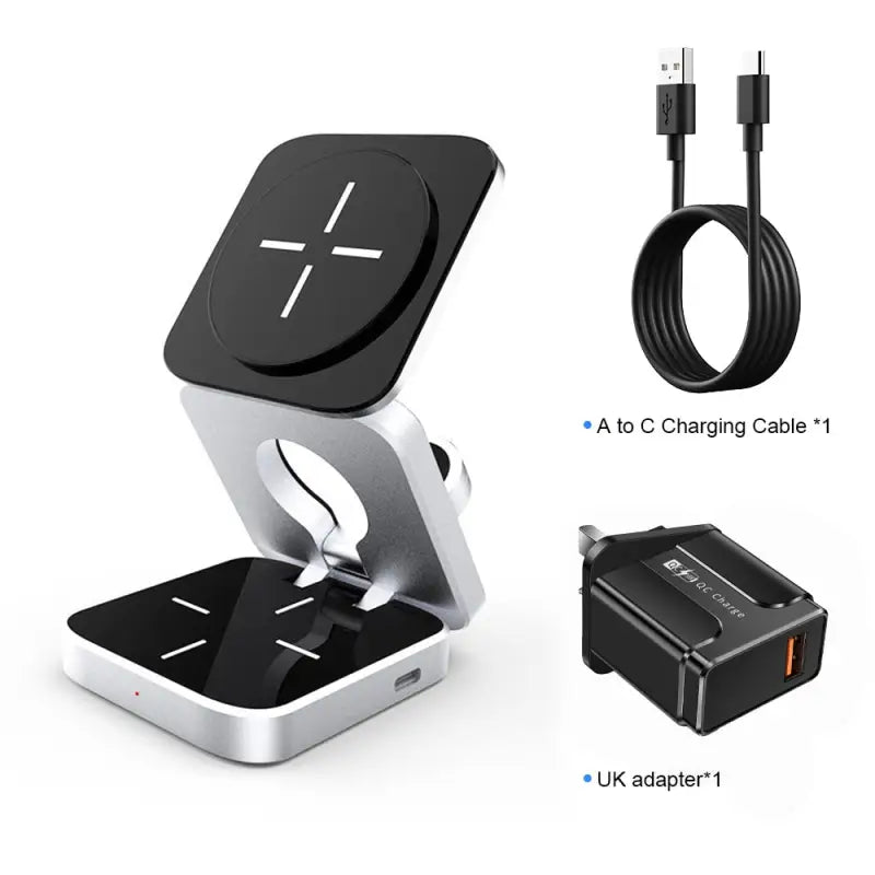 the charging station with a charger and usb cable