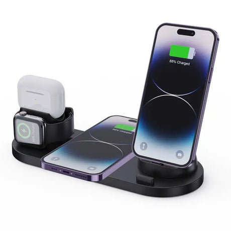 an iphone charging station with a wireless charger