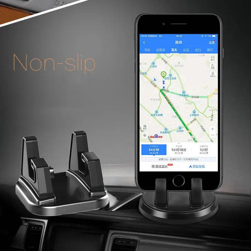 a car dashboard with a phone and gps app