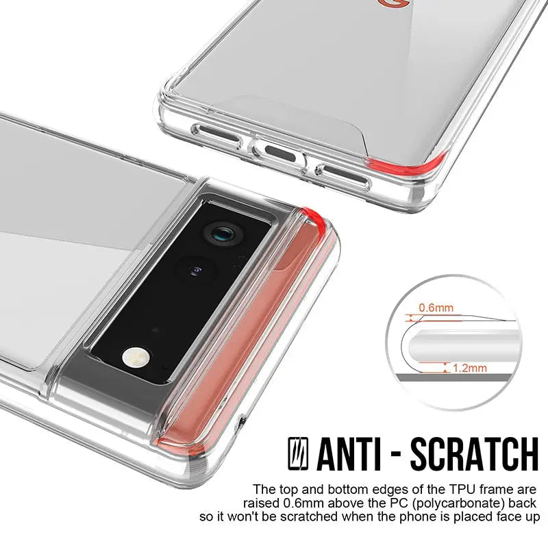 the back of an iphone case with a clear back and a red bottom