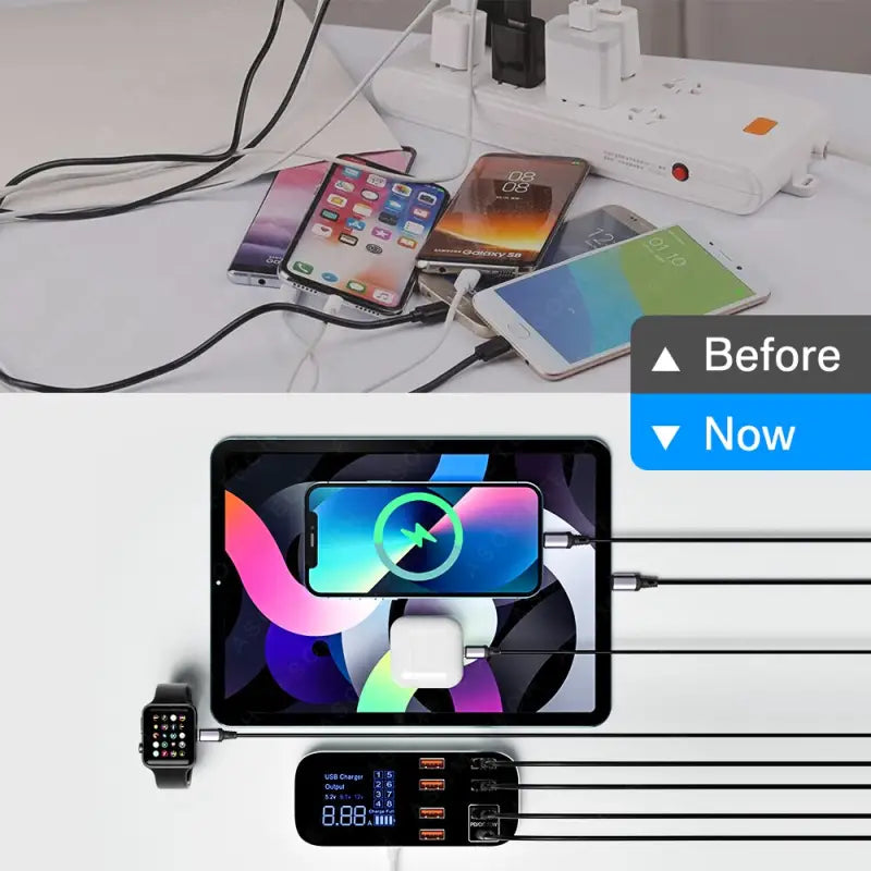 a white table with a laptop and a phone