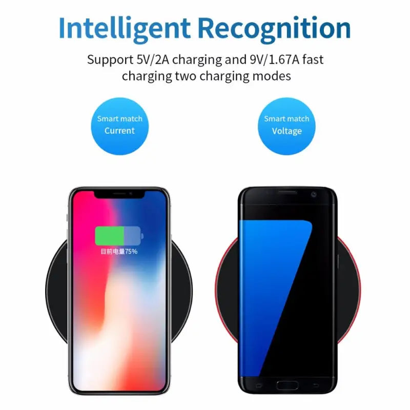 an image of the wireless charger with the text intelligent recognition support
