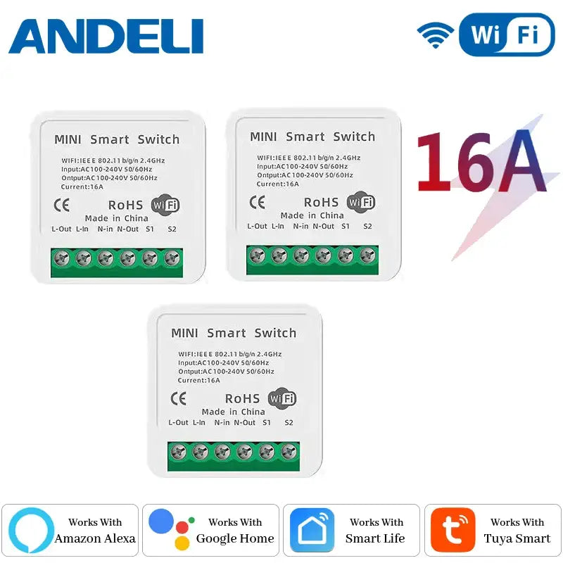 an image of a set of three smart switches with different logos