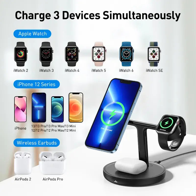 An image of a charging station with various devices