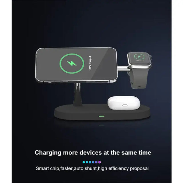 an image of a charging station with a phone and a charging device