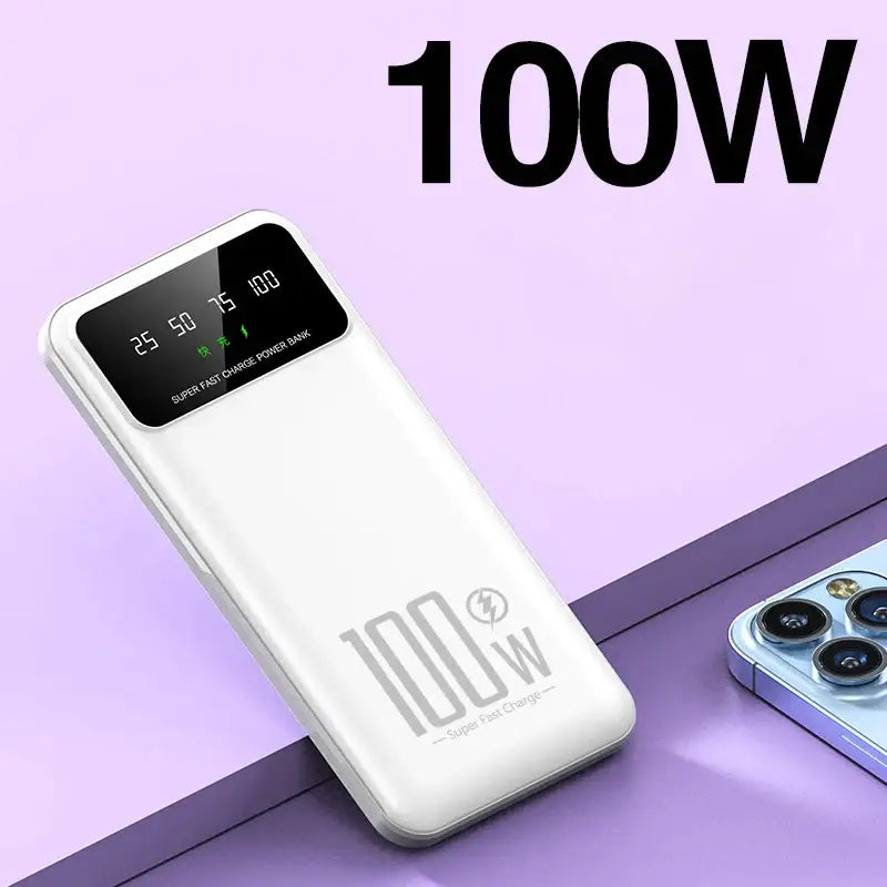 an image of a white phone with the words 100w on it