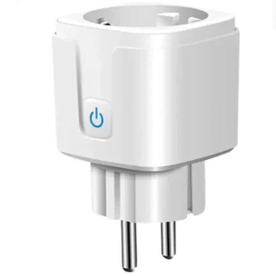 an image of a white plug with a blue button on it