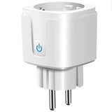 An image of a white plug with a blue button on it