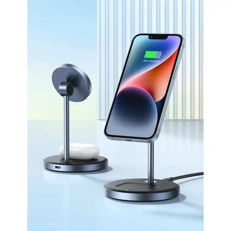 An image of a wireless charging station with a phone and a charging cable