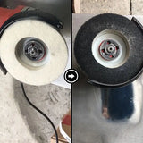 two images of a man using a grinder to cut a piece of metal
