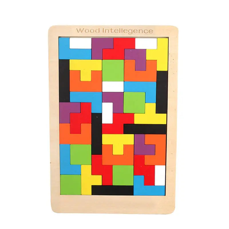 a wooden puzzle with a colorful pattern