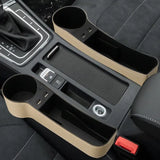 the interior of a car with a cup holder