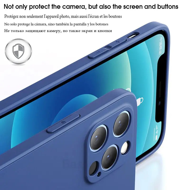 the iphone 11 case is shown with a blue background