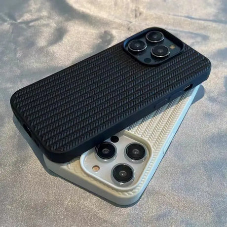 the iphone 11 pro case is made from a carbon fiber material