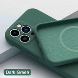the dark green iphone case is shown on a white surface