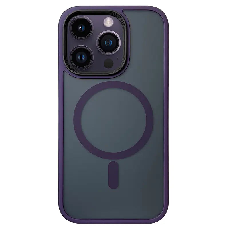 the back of a purple iphone case with a purple ring on it