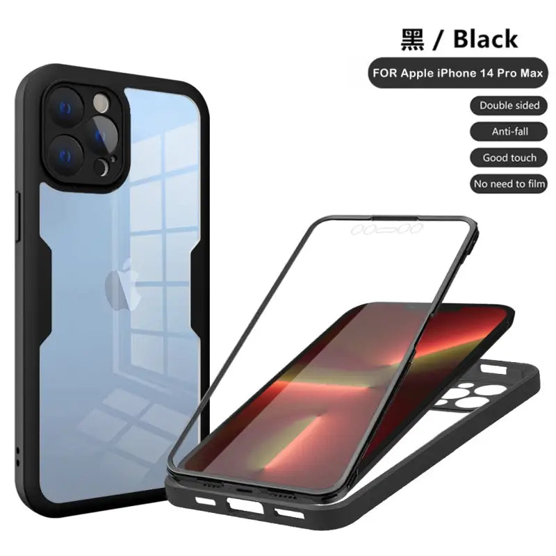 the back of a black iphone case with a glass screen