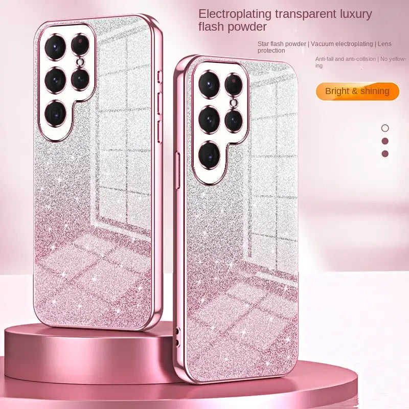 the iphone 11 pro case is shown in pink glitter