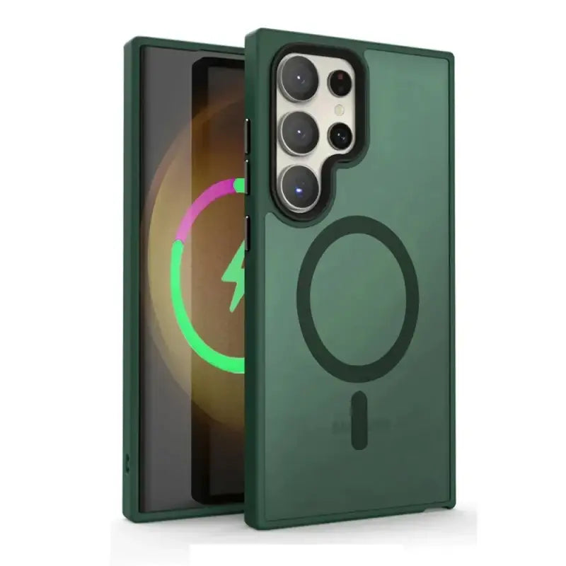 the back of the iphone 11 pro case in forest green