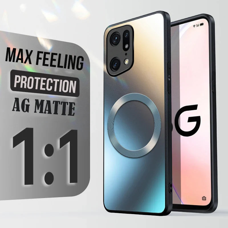 MagSafe Wireless Charge Metallic Matte Frosted Case For Oppo Reno 5 6 8 Find X5 X6 Pro Camera Lens Magnetic Protective Case