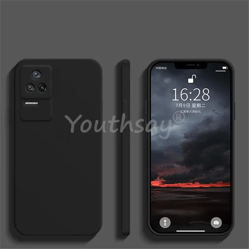 a black iphone case with a black screen and a red sunset