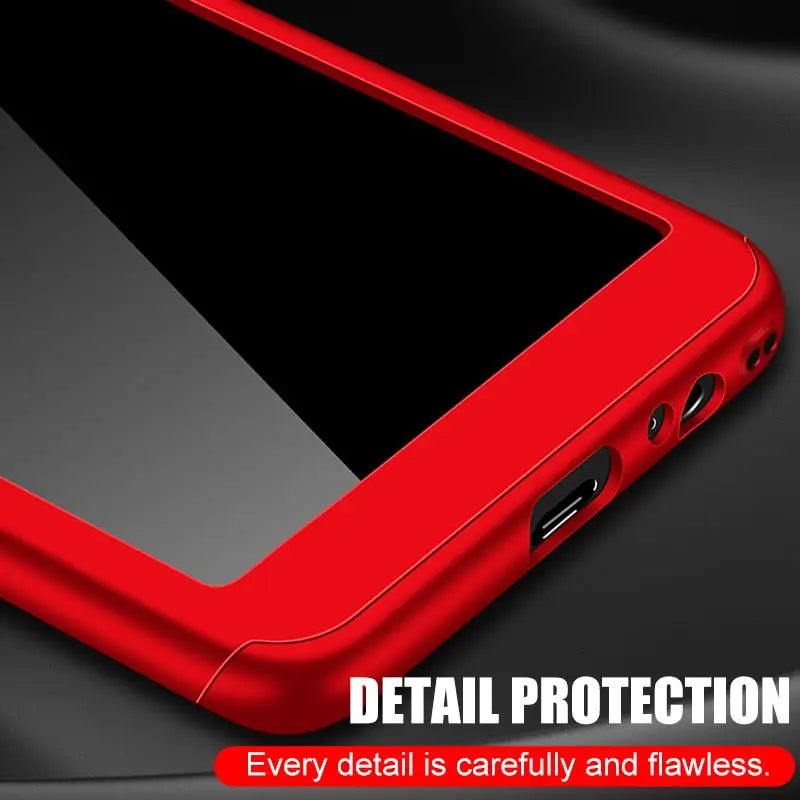 red iphone case with black screen protector