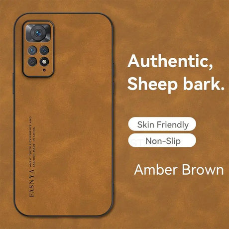 the back of an iphone case with the text, authentic, sheepskin