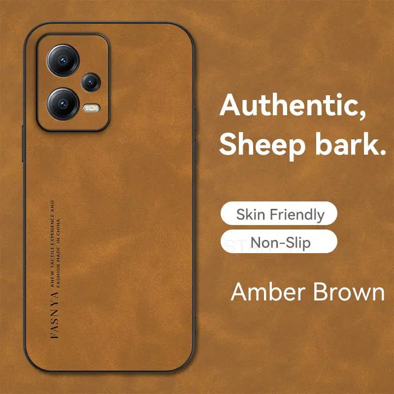 the back of an iphone case with the text, authentic, sheepskin