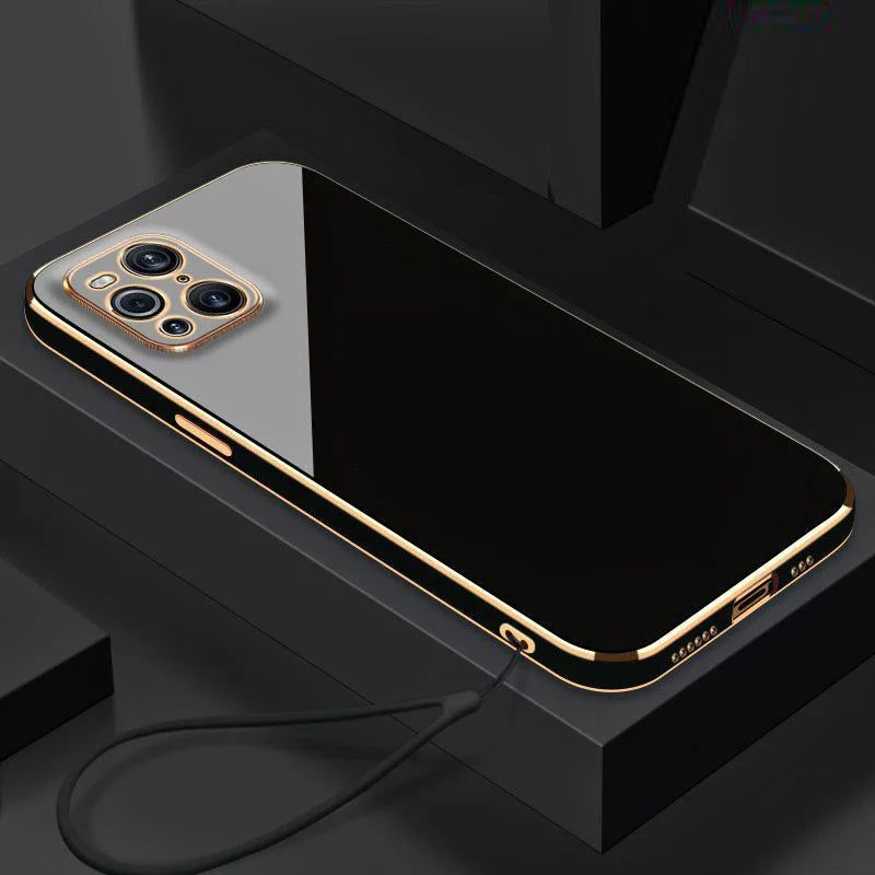 the iphone case is shown in a black box with gold trim