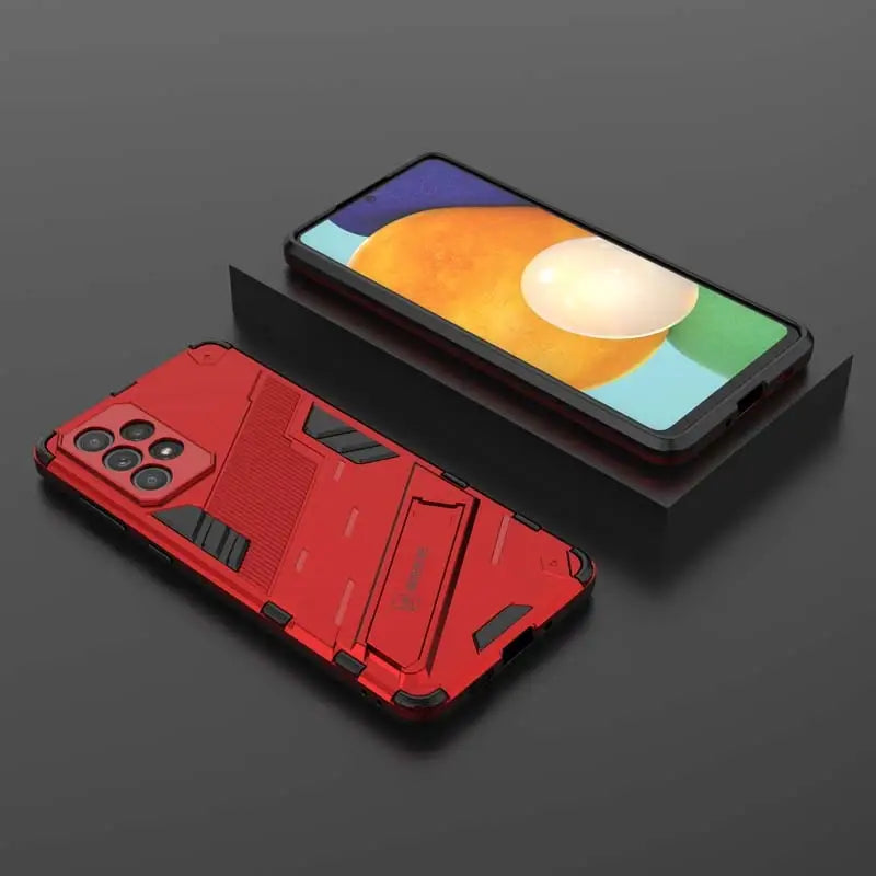 the red iphone case is shown with a black box and a white phone