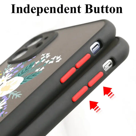 the iphone case is shown with the red button