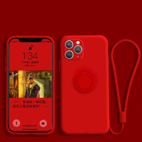 a red iphone case with a red camera attached to it