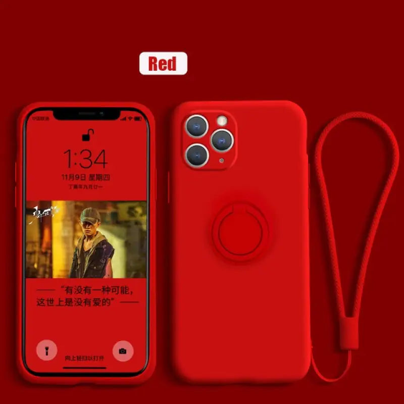 a red iphone case with a red camera attached to it