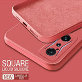 the back of a red iphone case with a camera lens