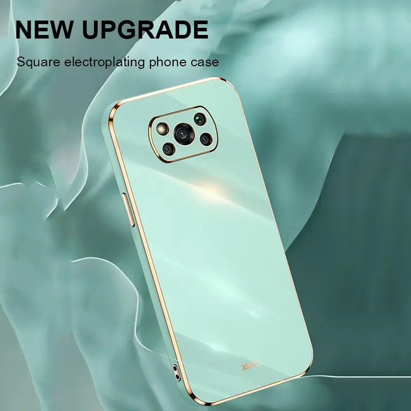 the case is made from clear plastic and has a gold frame