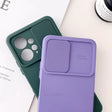 the back of a purple iphone case with a green phone