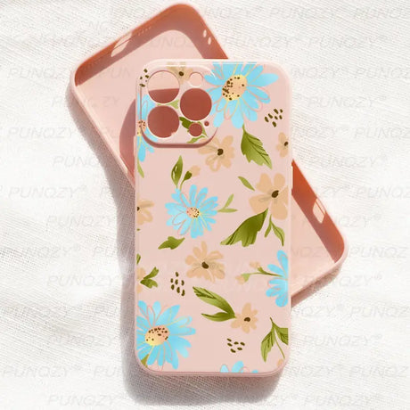 a pink phone case with a floral pattern