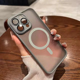 IPhone case with a magnifying glass design and prominent camera cutout.