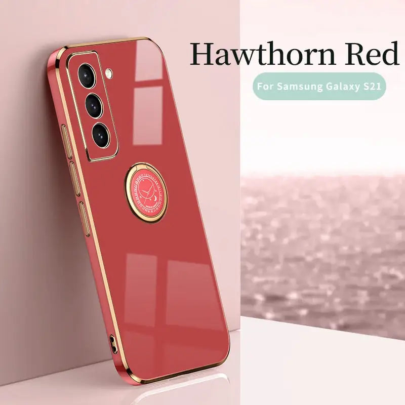 the red iphone case is shown with the logo on it