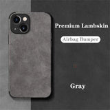 the gray leather iphone case is shown with the text,’premium leather ’