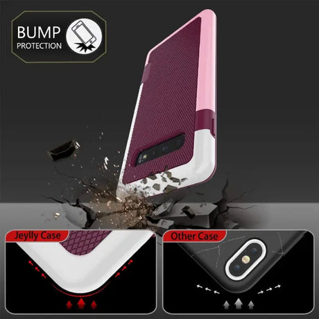 the back of a pink and white case with a broken phone