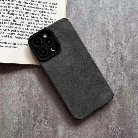 The iphone case is made from black leather