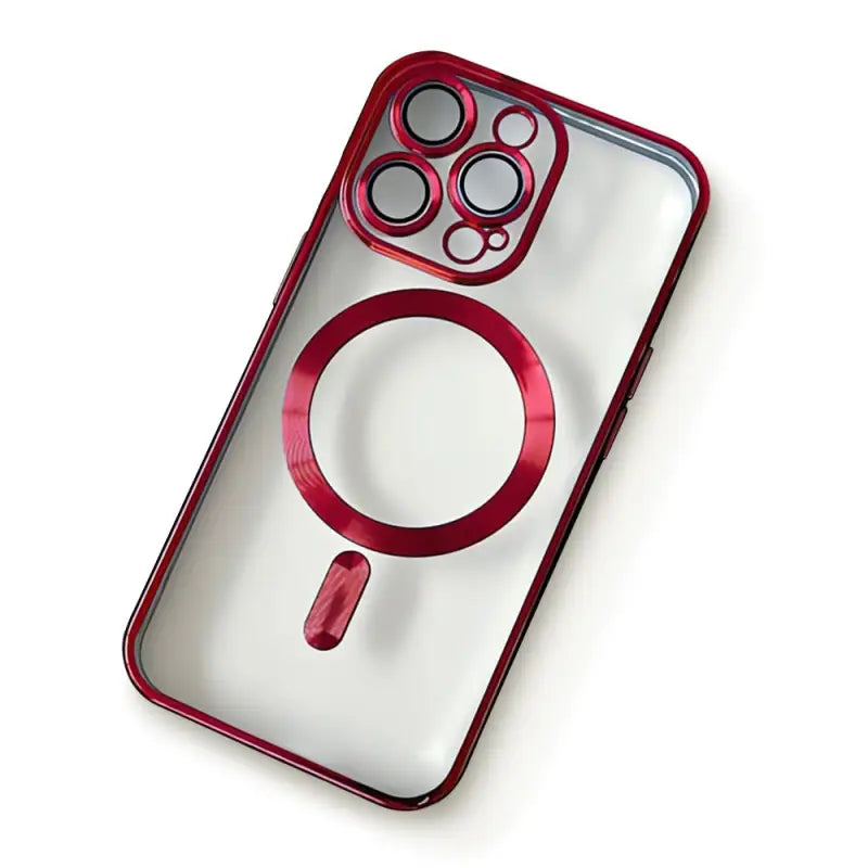the red iphone case is shown with a magni