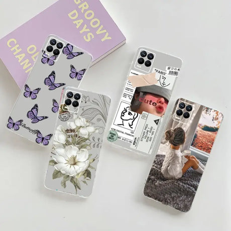 a phone case with a photo of a woman and flowers