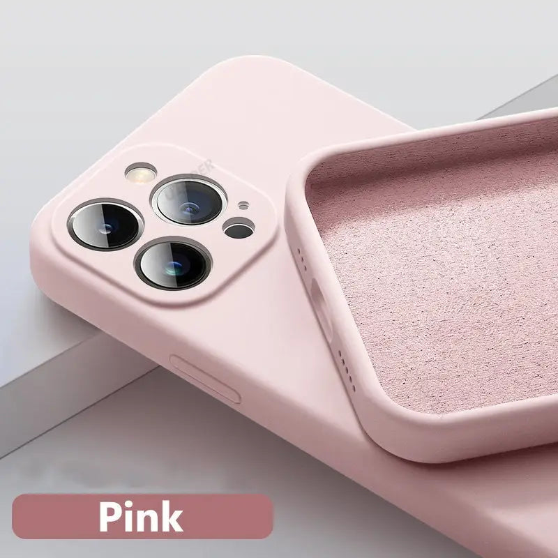 the iphone case is pink and has a pink background