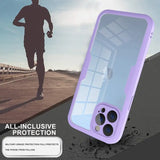 the iphone case is purple and has a man running