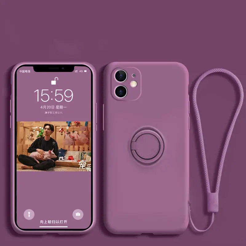 the iphone case is shown with a purple background